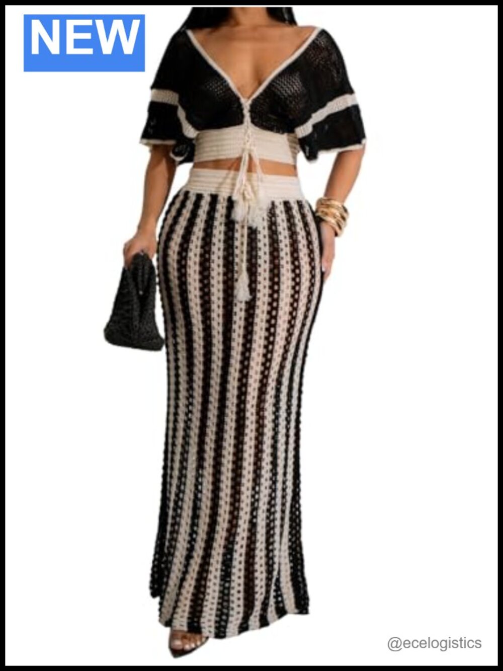 Crochet Two Piece Skirt Set for Women Vacation Beach Cover Up Tie Front Crop